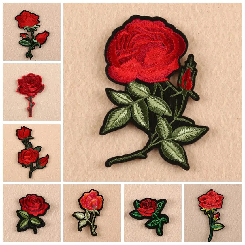 Новое поступление Роза красная роза вышитая нашивка-аппликация железа