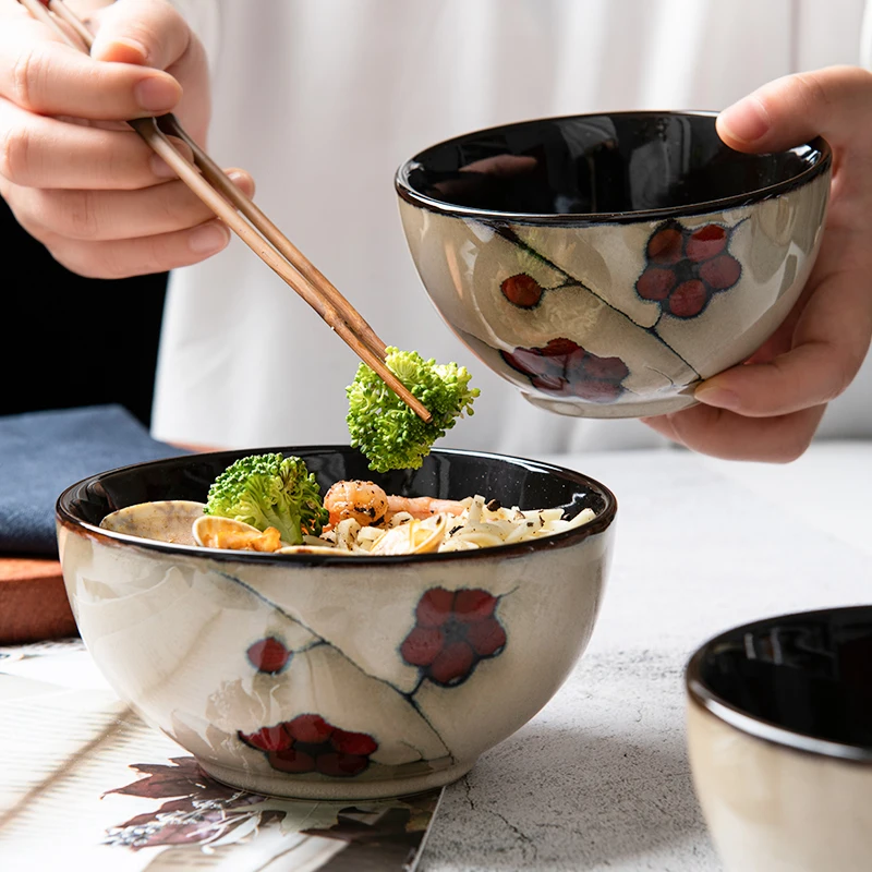 Японская керамическая чаша для завтрака с ручной росписью обеденная йогурта