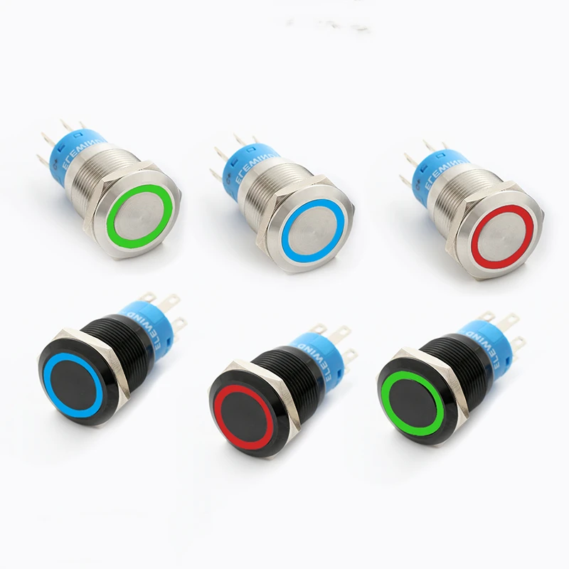 

19mm 3 three led color ring illuminated Black aluminium or Stainless steel push button switch(PM192F-11E/J/RGB/12V/S )