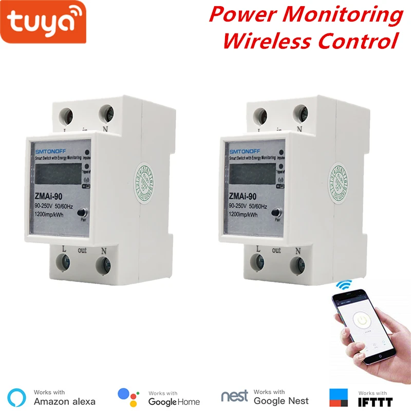 Умный Wi Fi выключатель Tuya 2 шт. измеритель потребления энергии 110 В 220 в Din рейка
