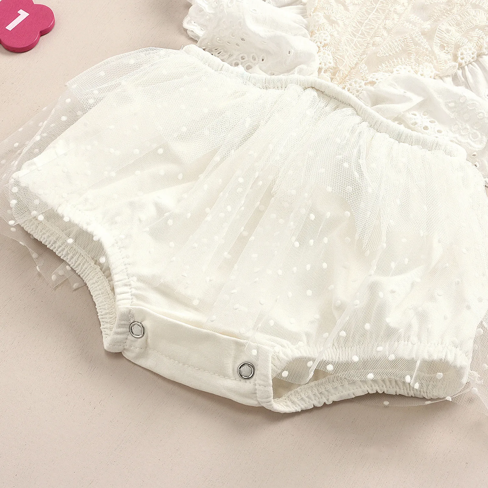 Newborn Infant Baby Girls Lace Embroidery Sleeveless White Romper Onesie Climbing Suit Dress image 4