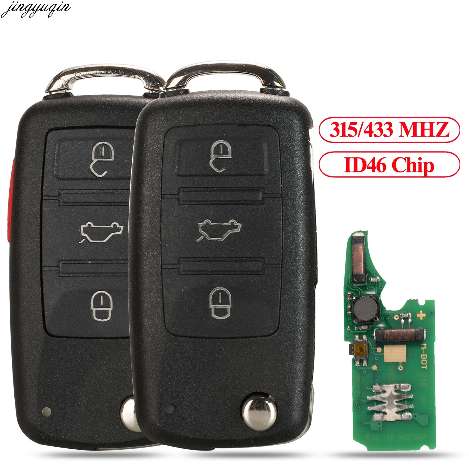 Jingyuqin Remote Keyless-Go Car Key 315/433mhz ID46 PCF7942/7946 For VW Touareg Phaeton 3/4BTN Flip Full Smart Control Fob