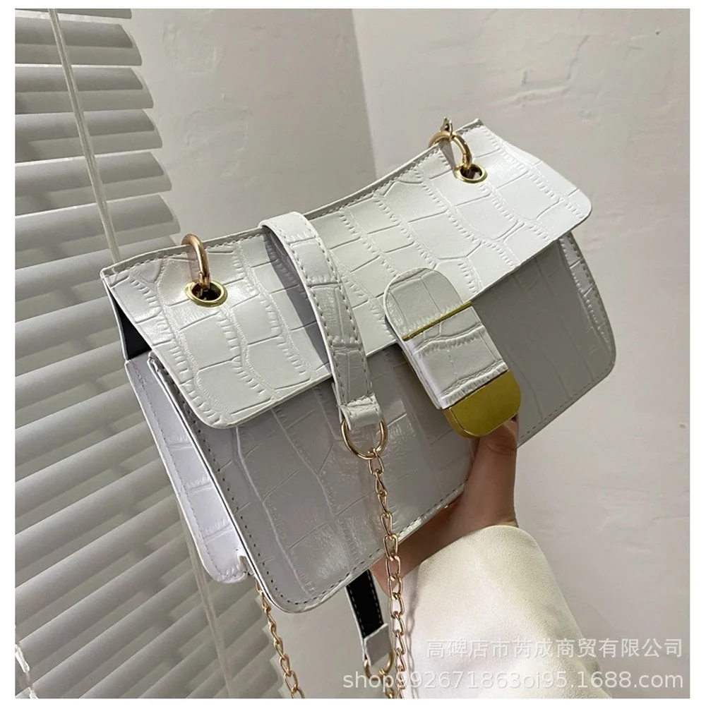 

2021 Spring Women New Tide Simple Stone Pattern Chain Shoulder Messenger Crossbody Chain Square Bag lady Famous Designer Handbag