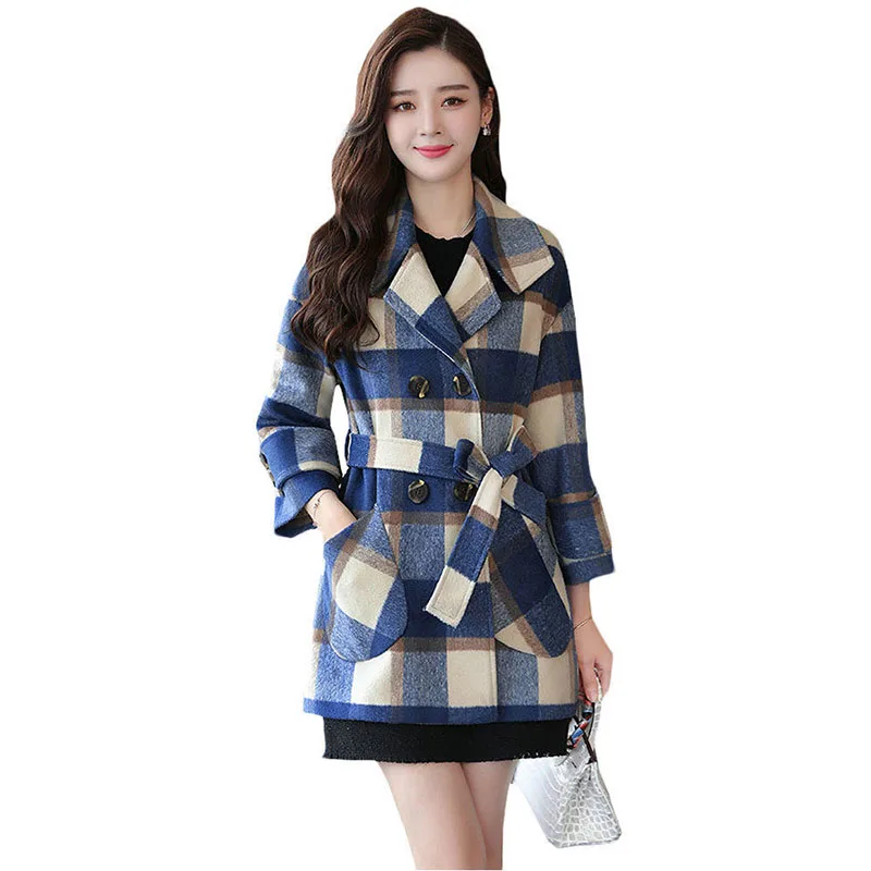 

Ladies Rlegant Plaid Woolen Top Women Autumn Winter 2023 New Fashion Coat Temperament Street All-match Wool Woolen Coat F296