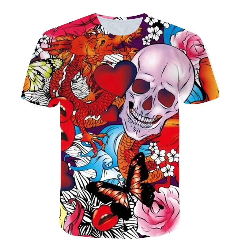 

3D Printing Men's T-shirt Skull Head Street Fashion Youth Oversized Clothes XXS-6XL Casual Short-Sleeved Shirt