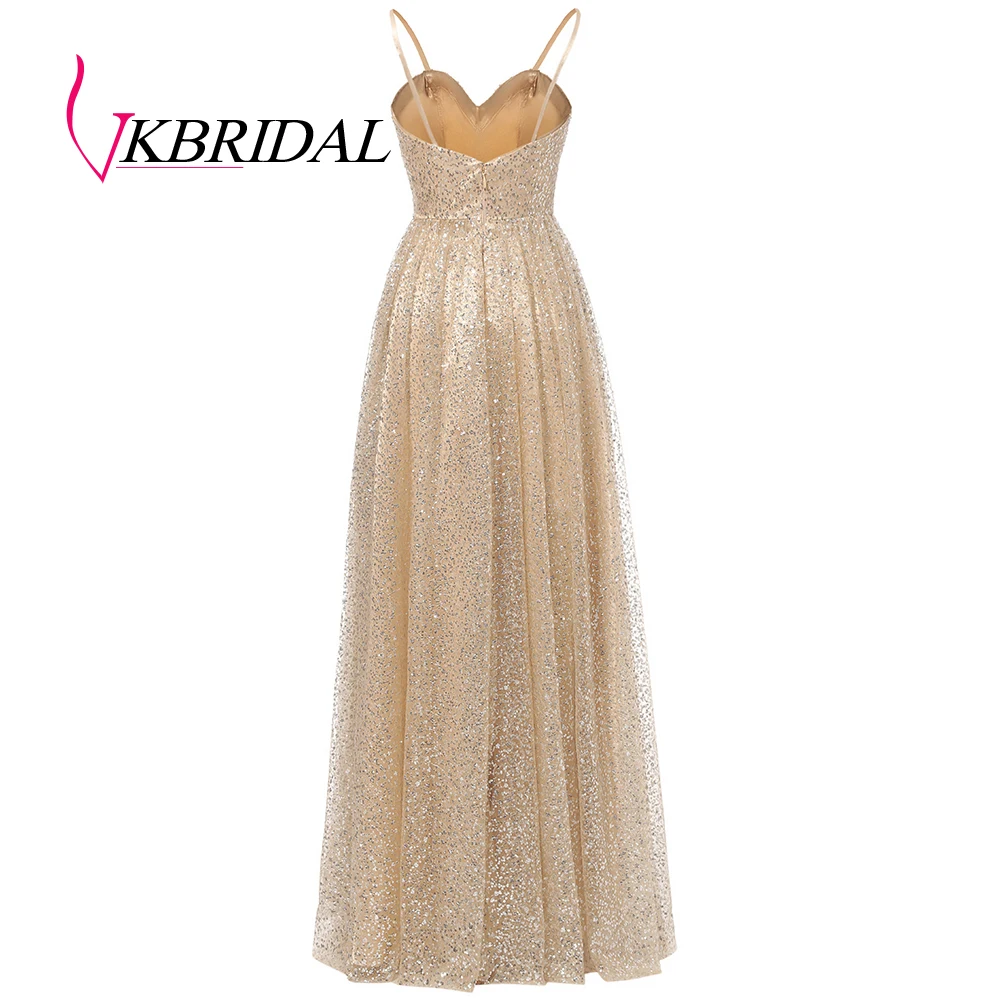 Vkbridal золотистое фото новинка 2020 блестящее платье с высоким разрезом для