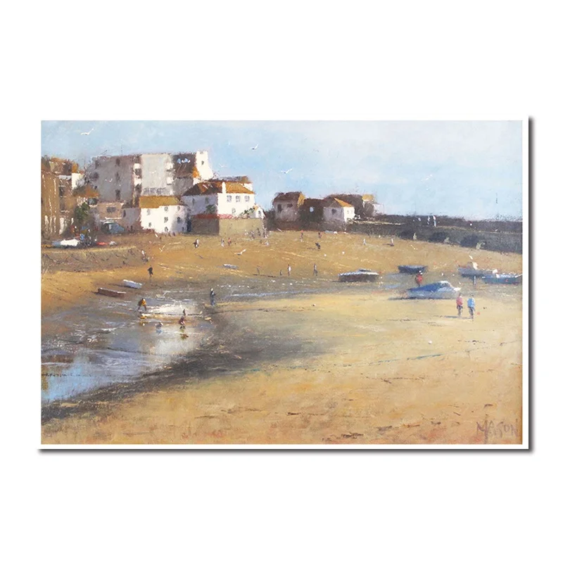 

Poster Abstract Painting Boat Beach Sea Water Town Building Canvas Painting Wall Art Home Decoration for Living Room and Bedroom