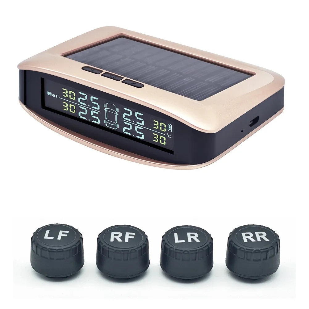 

Solar TPMS Tire Pressure Monitoring System Universal Wheel Air Pressure Security Alarm External Sensors Multi Warnning Function