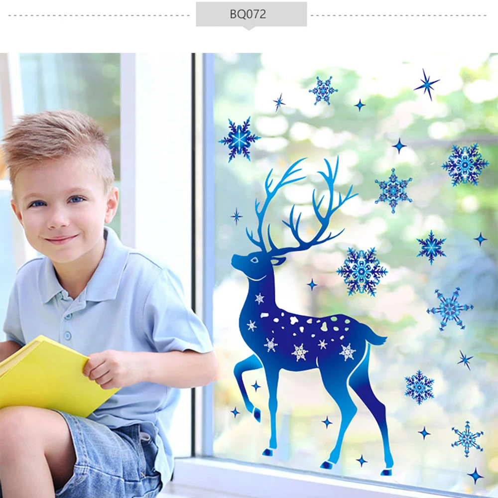 

5Set Decorations Snowflake Stickers Glass Window Decoration Stickers Christmas Blue Snowflake Elk Electrostatic Stickers