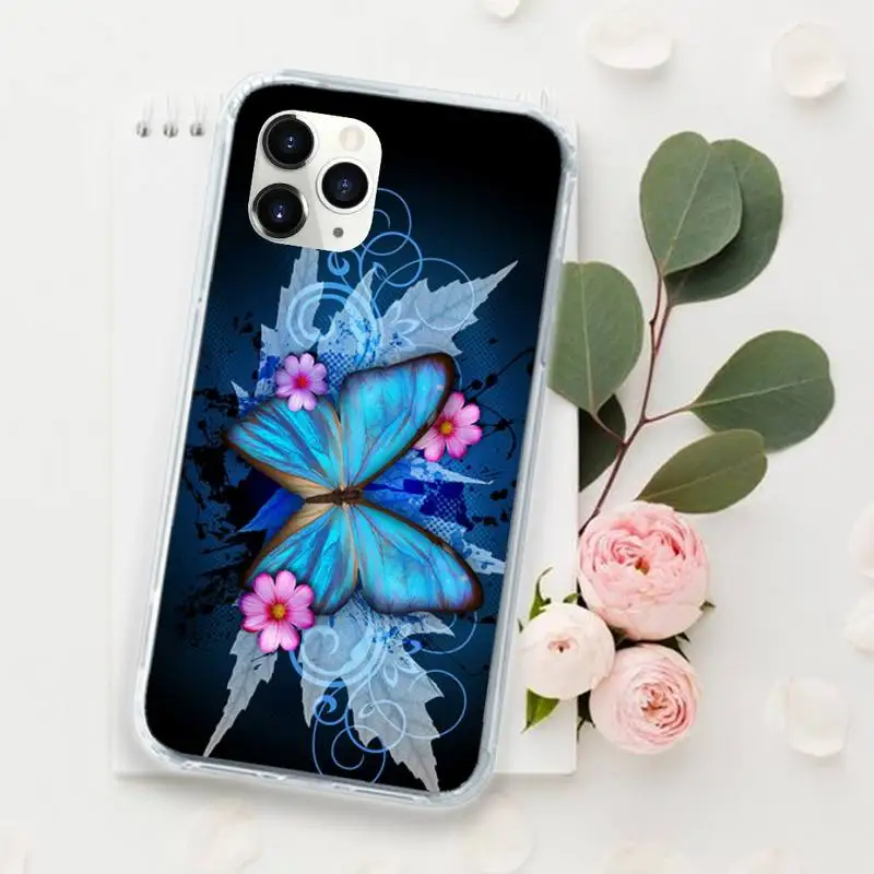 

Butterfly Colorful Lilies cute animal Phone Case for iPhone 11 12 mini pro XS MAX 8 7 6 6S Plus X 5S SE 2020 XR Luxury funda