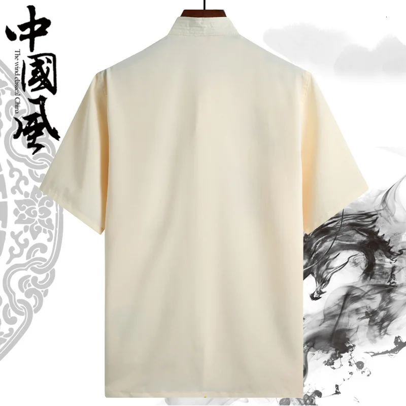 Летняя блузка с вышивкой и принтом дракона топы мужской костюм Тан женская