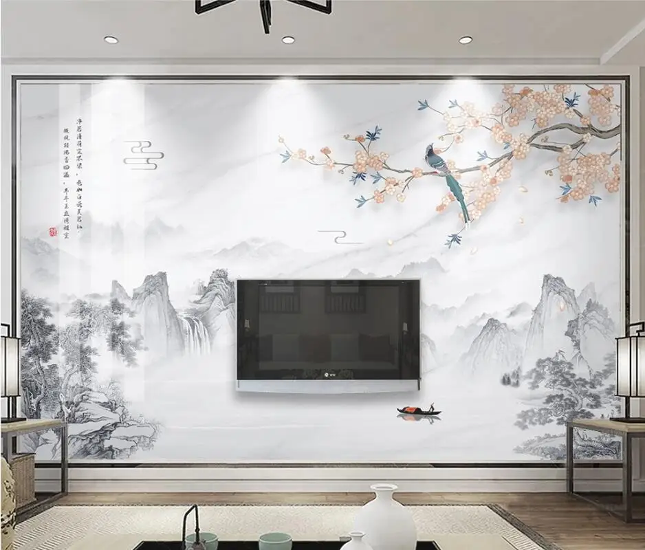 

AINYOOUSEM New Chinese ink painting landscape background wall papier peint papel de parede wall paper 3d wallpaper stickers