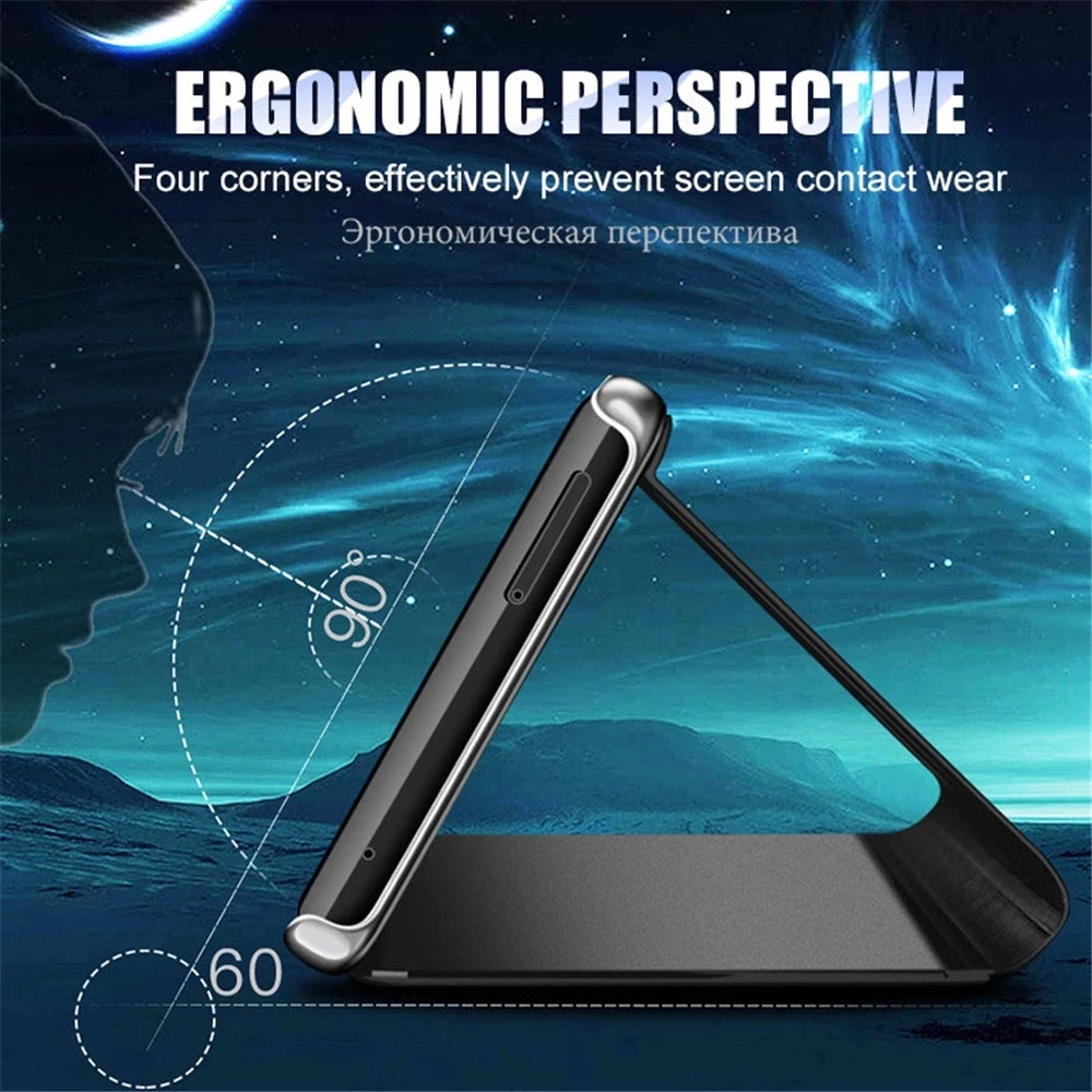 

Mirror Smart Flip Phone Case For Huawei Mate Y7P 40 P40 Lite Pro Plus E 4G 5G 2020 Clear View Window Standing Protection Cover