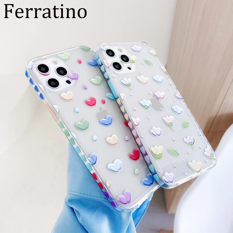 

Bumper Printed Flower Love Heart Clear Phone Case For iPhone 11 12 Pro Max XS Max XR X 7 8 Plus SE 2020 Soft Silicone Back Cover