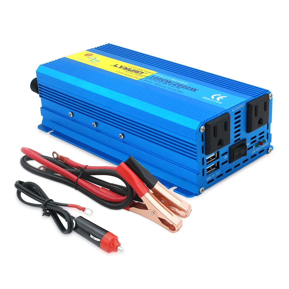

1000W/2000W Home UPS Inverter Pure Sine Wave 60HZ DC 12V to AC 110V US Socket Power Converter Single Phase With Dual 5V USB Port