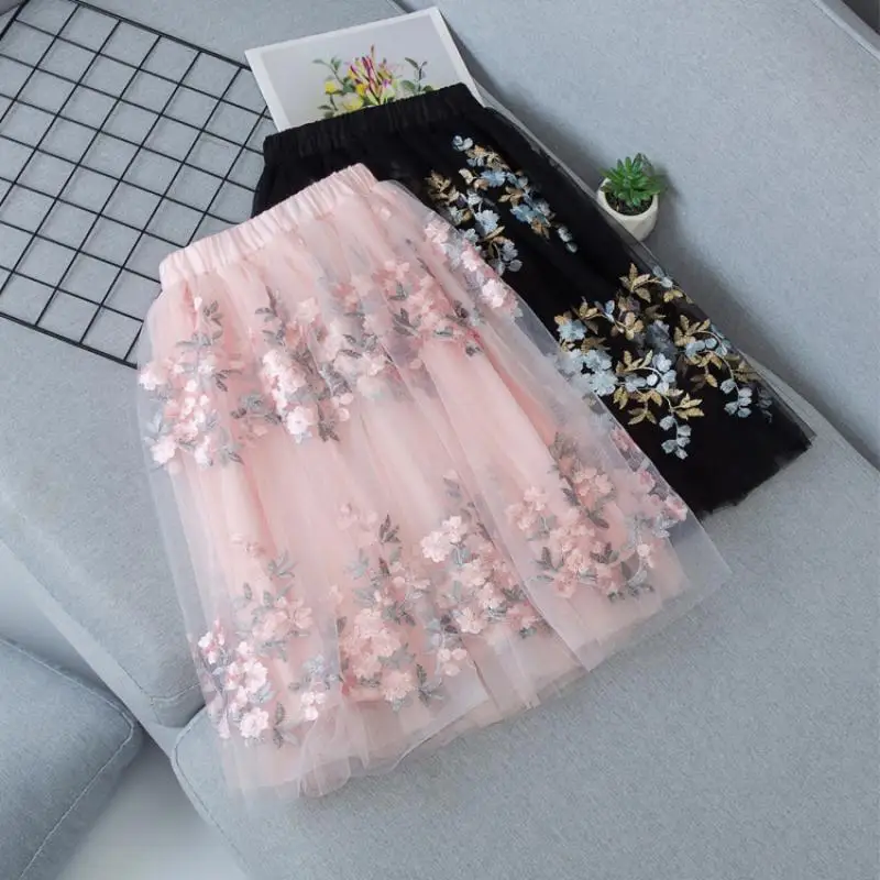 

Girls' Fishnet Stockings Mid-Length Skirt 2020 Spring and Autumn New Children's Clothing Printed Fashion Cotton Lace Mesh Skirt