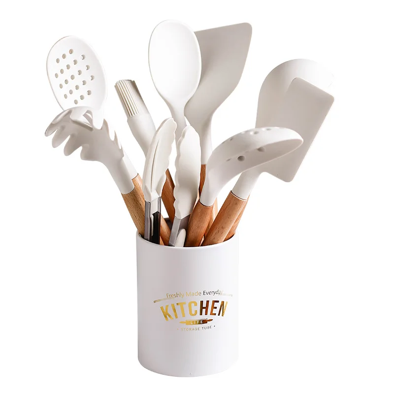 

Silicone Kitchen Cookware High Temperature Resistant Non-Stick Wooden Handle Spatula Shovel Baking Tool Cooking Utensils Set