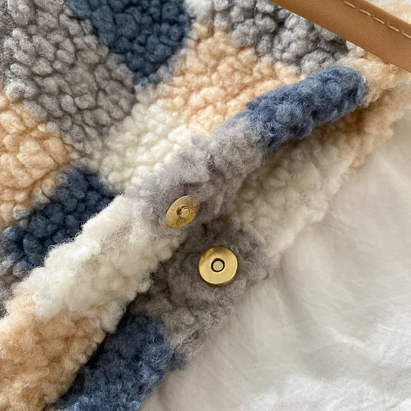 

Small Plush Women Shoulder Shopper Bag Cute Plaid Fluffy Crossbody Bags for Women 2020 Female Handbags Lady Fur Tote Bags Bolsas