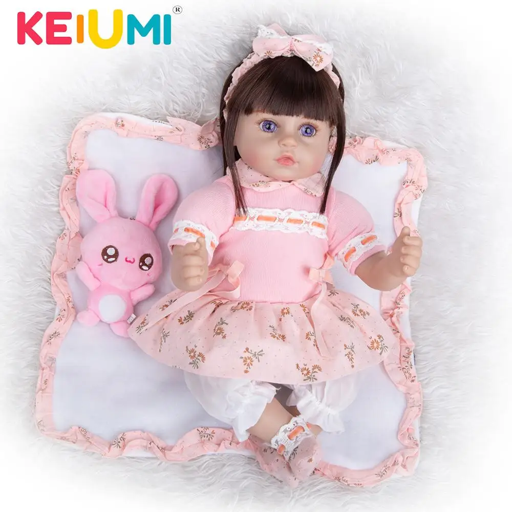 

KEIUMI 18 Inch Reborn Baby Dolls Silicone Girl Newborn Bebe Toys With Long Brown Hair Reborn For Kids Pillow Playmates Gifts