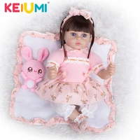 keiumi 18 inch reborn baby dolls silicone girl newborn bebe toys with long brown hair reborn for kids pillow playmates gifts
