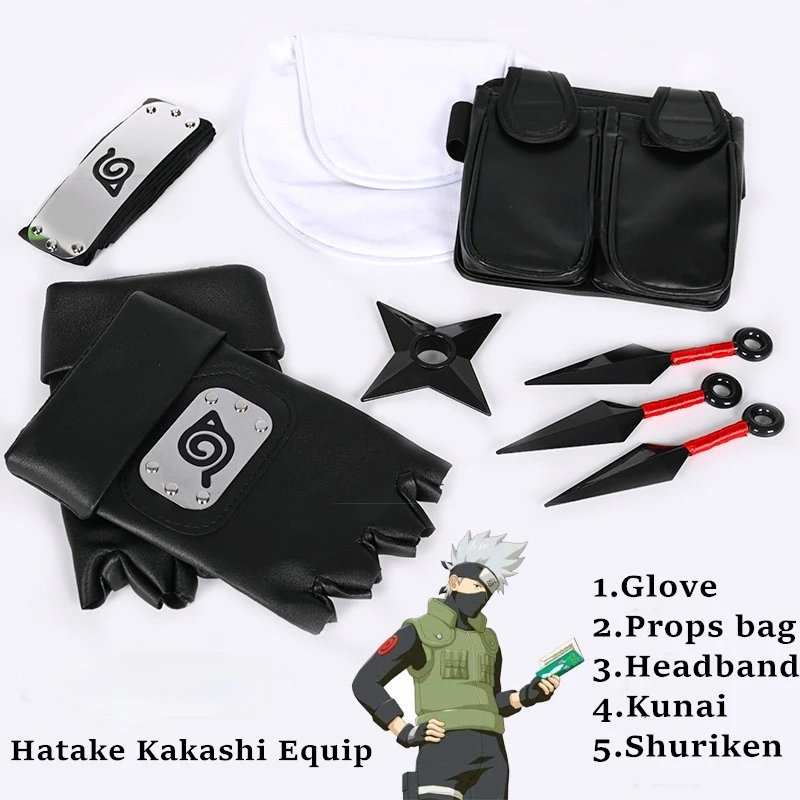 

Anime Hatake Kakashi Cosplay Props Collections Plastic Kunai Shuriken Ninja Weapons Bags Gloves Set for Halloween Toys Wholesale