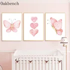 Рисунок бабочки минималистичный постер с розовым сердцем настенная живопись скандинавский настенный художественный холст для девочек для гостиной домашний декор