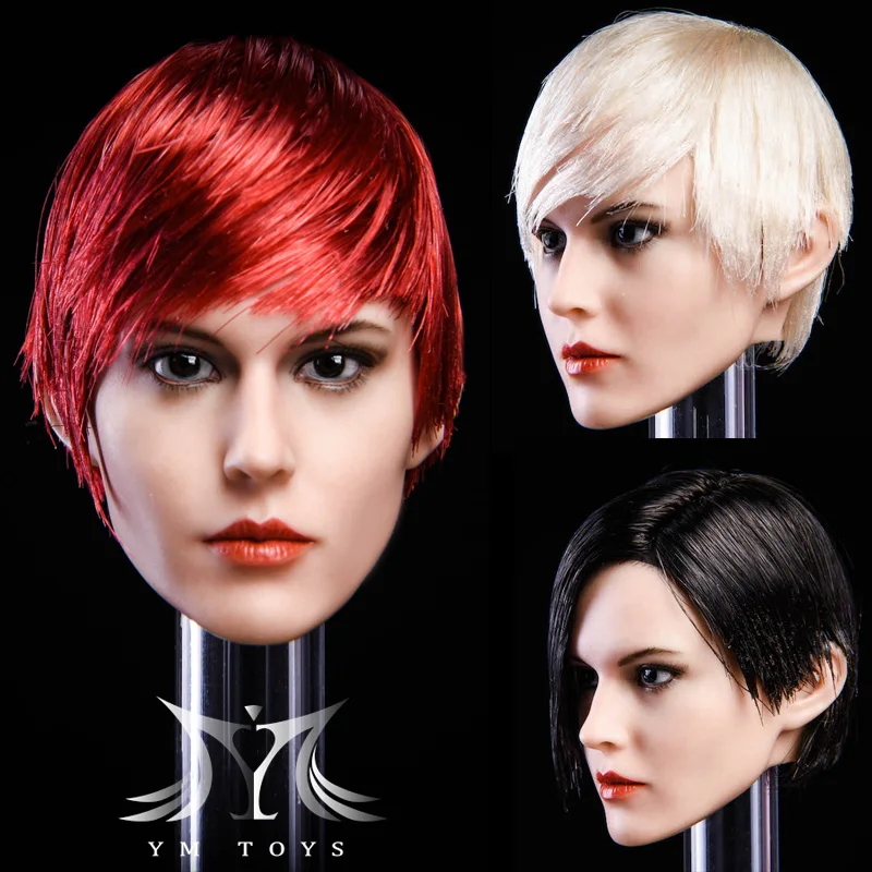 Модель женщины-солдата 1/6 года голова с короткими волосами красная/черная/белая