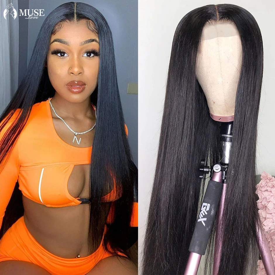 MUSE LOVE Straight Lace Closure Wig Human Hair Wigs For Black Women 4*4 Lace Front Closure Wig Peruvian Straight Human Hair Wig