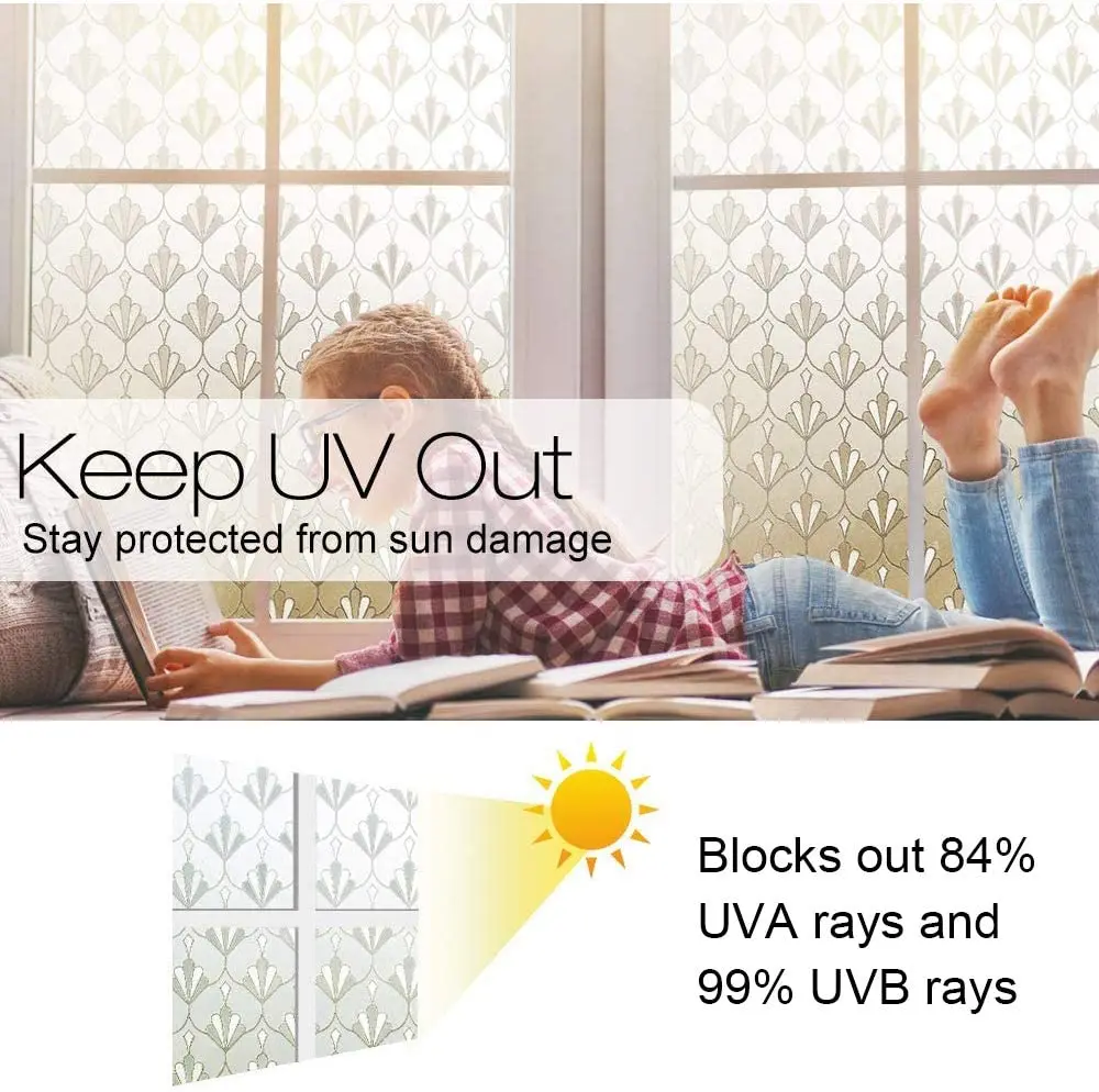 

LUCKYYJ Privacy Window Film Non Adhesive Frosted Glass Film Anti UV Window Sticker Static Cling Decorative Self-adhesive Film