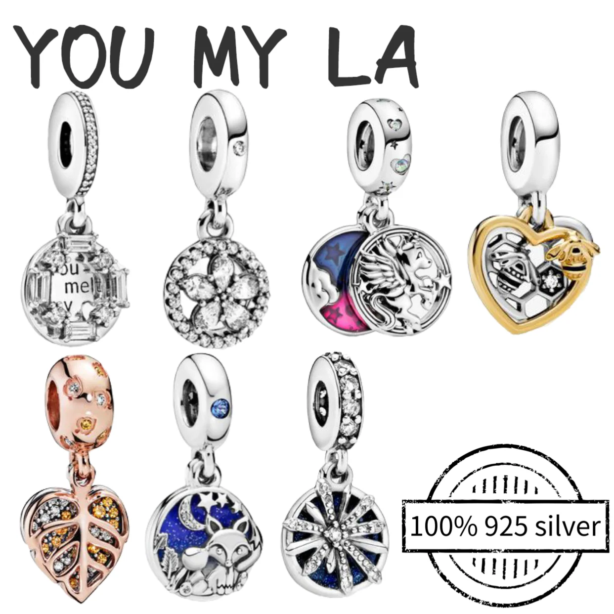 

Original 100% 925 Sterling Silver Charm Bead Fine Jewelry Pendant Clip CZ Fit Pando Bracelets Women DIY Jewelry