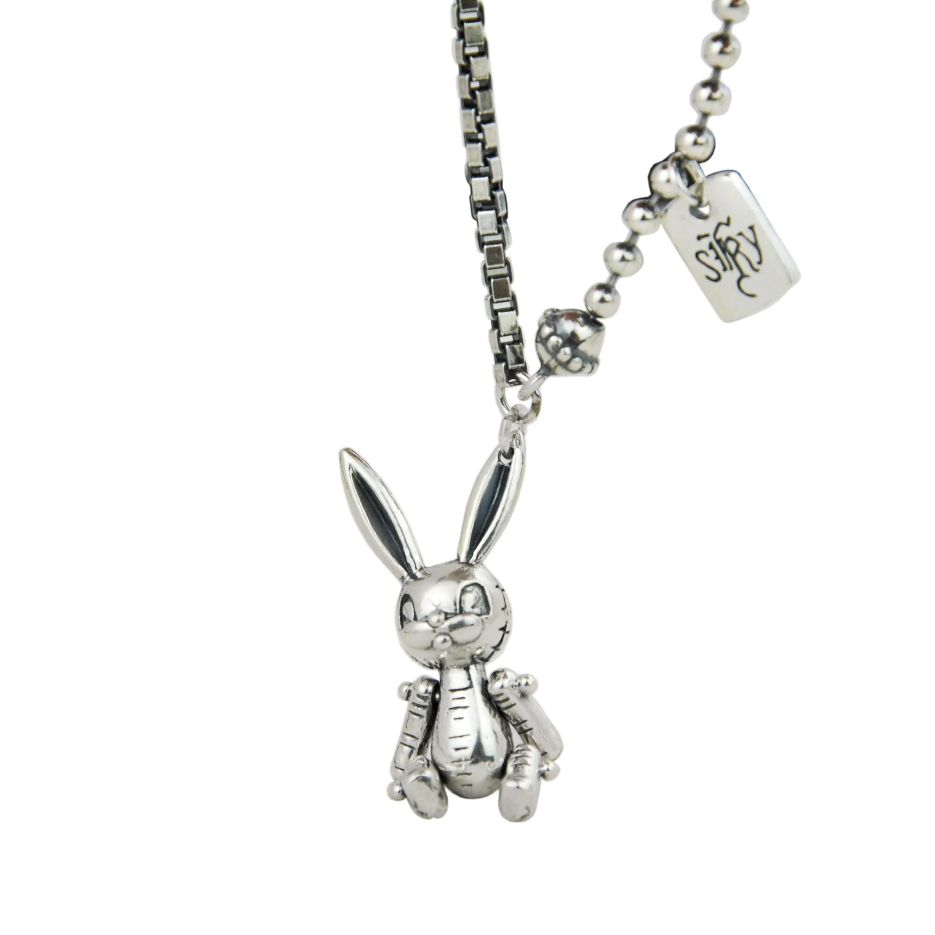 

S925 Sterling Silver Rabbit Necklace Women's Japanese Ins Dongdaemun Simple Vintage Thai Silver New Rabbit Necklace