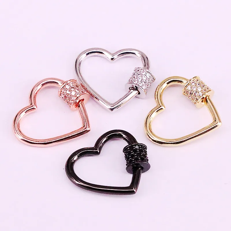 6 шт., CZ Micro Pave застежка сердечко, розовое золото, серебро, черный, золотые цепочки и браслеты, фурнитура