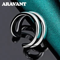 925 silver double line open adjustable ring for women fashion wedding jewelry