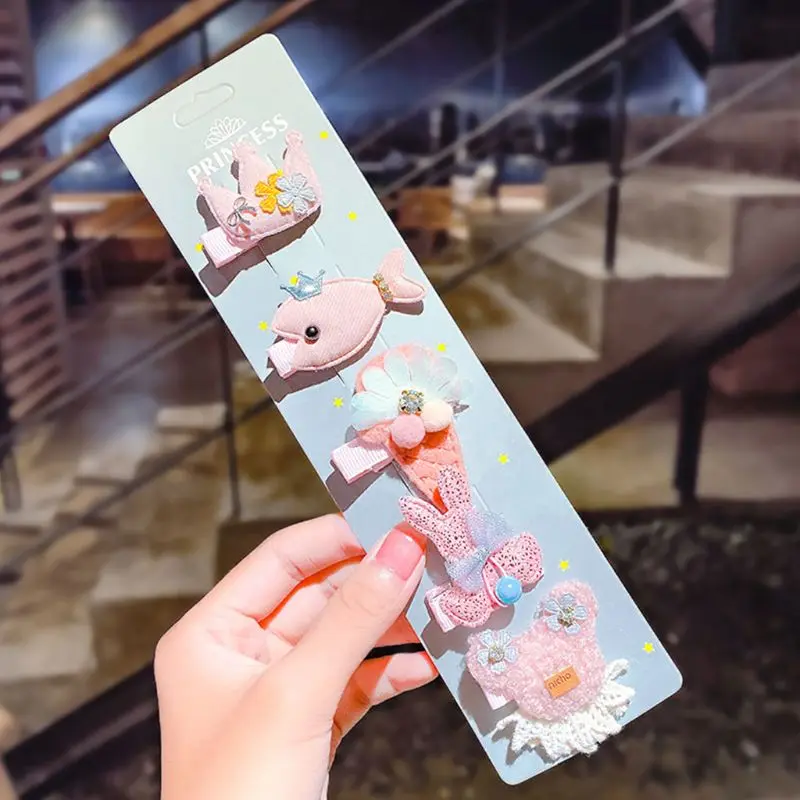 

5Pcs/Set Girls Cute Cartoon Hairpins Children Sweet Barrettes Hair Clips Headband Fashion Kids Headwear Accessories