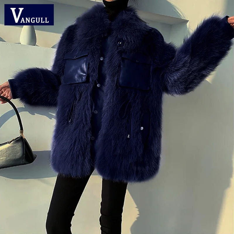 Vangull New Purple Faux Fur Coat Thick Loose Warm Hairy Jacket Fashion Outwear Elegant Spliced Artificial Collar Winter | Женская одежда