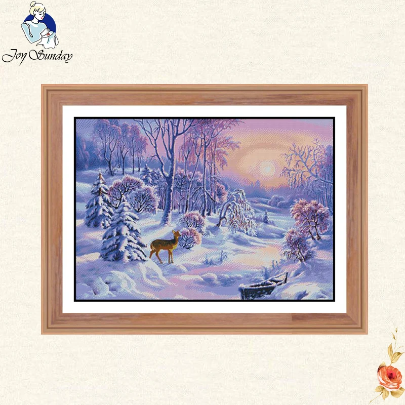 Joy Sunday Красивая романтическая Снежная сцена Китайская вышивка крестиком 14CT 11CT DMC