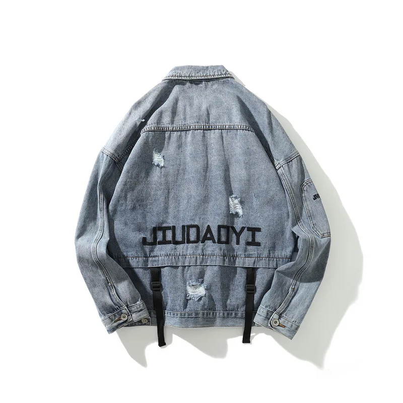 4xl мужские джинсовые куртки-бомберы с дырками винтажные готические буквы вышивка