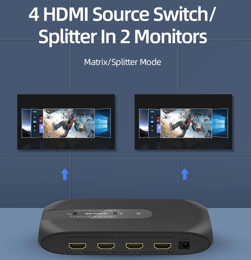 Unnlink HDMI совместимый матричный распределитель для снятия зубного камня 4x2 UHD 4K