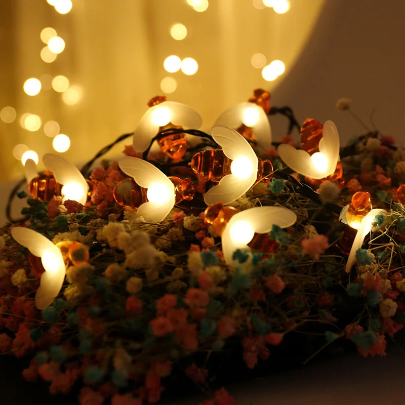 Bee String Lights 20 Led Outdoor Solar Power LEDs Strings Waterproof Garden Patio Fence Gazebo Summer Night Light Decorations | Лампы и
