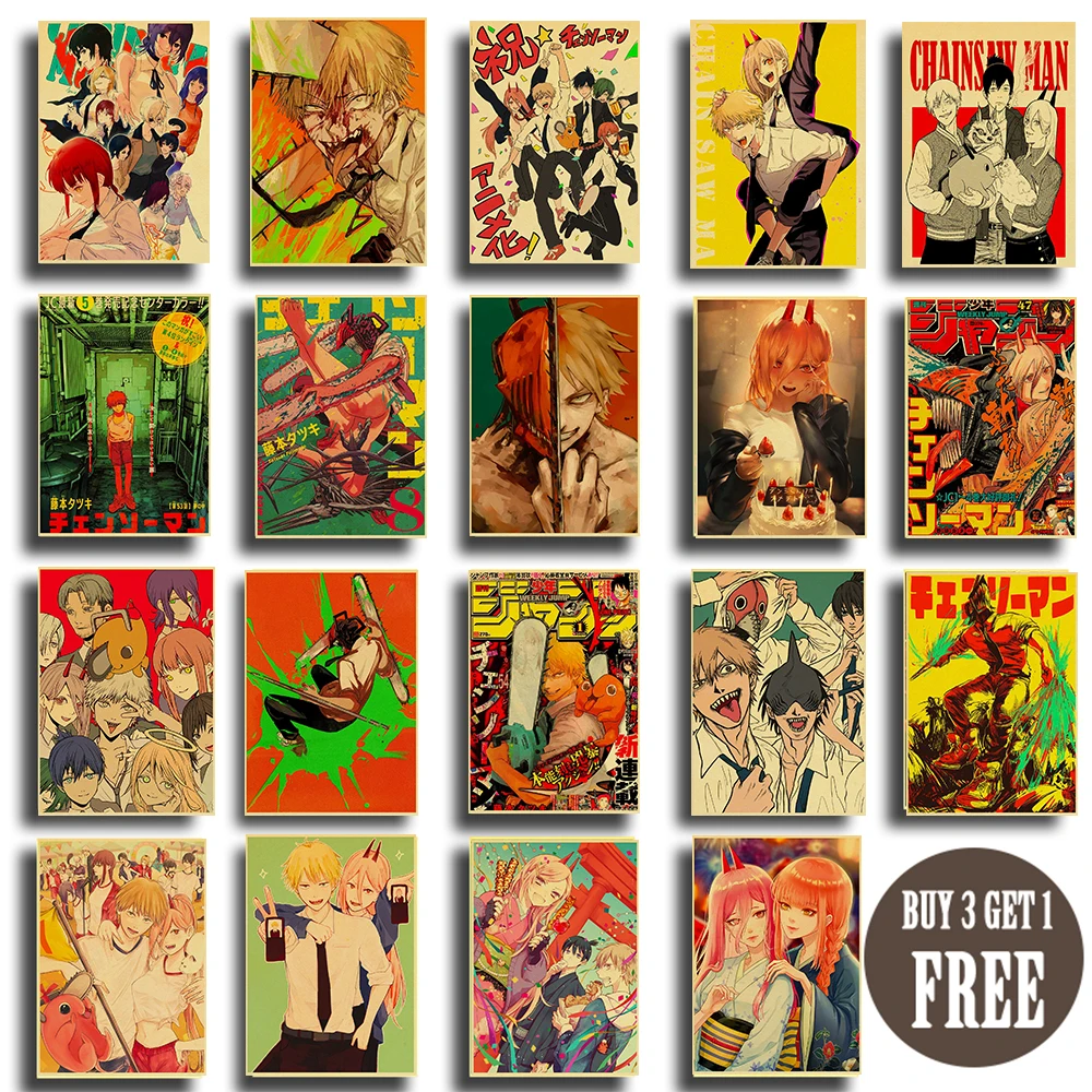 

Vintage Anime Chainsaw Man Posters Retro Kraft Paper Prints High Quality Art Painting For Home Bar Cafe Wall Design decoration