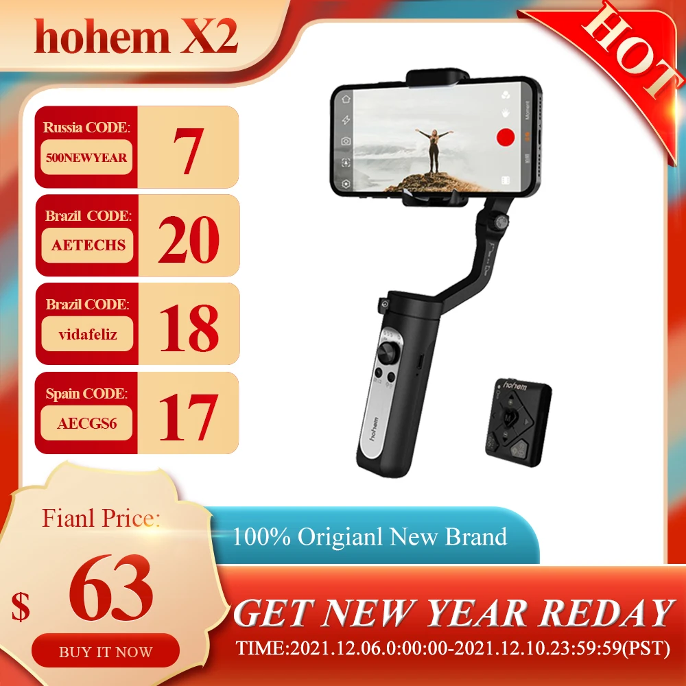 

hohem iSteady X2 Mobile Phone 3-Axis Gimbal Stabilizer Shooting Live Broadcast Smart Anti-shake Stabilizer with Remote Control