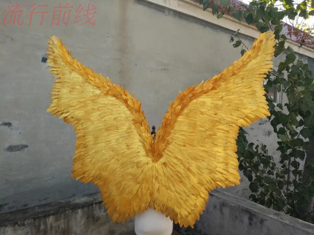 Cosplay de ala de pluma de espect&aacute;culo de oro brillante, modelo de pasarela, espect&aacute;culos de fiesta, accesorios de espect&aacute;culo de fotograf&iacute;a, utiler&iacute;a-3