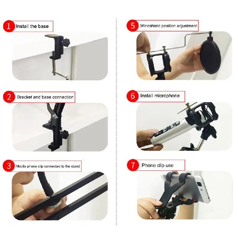 

Scissor Mount-Kit Table-Mounting-Clamp Arm-Stand Windscreen-Shield NW-FILTER Microphone Shock Stand Universal Mobile Phone stand