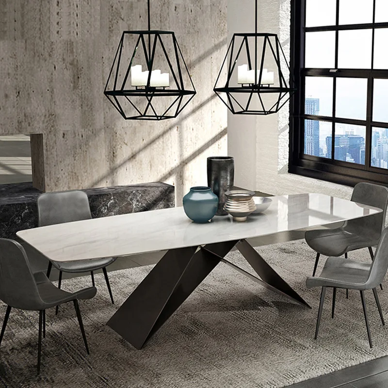 Мраморный обеденный стол минималистичный креативный в стиле постмодерн на 6/8