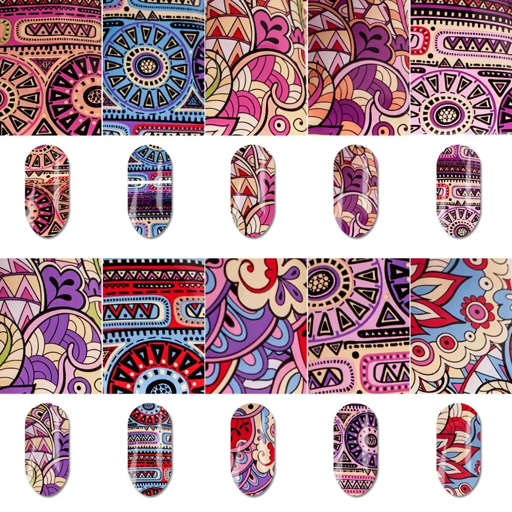 Biutee 4*100 см 10 красочных фольг для ногтей Микс Цветок стикер дизайна