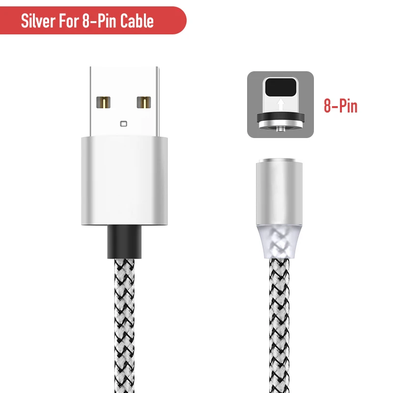 Sliver For Iphone Biaze Магнитный usb кабель для зарядки usb type C для Iphone Xiaomi huawei samsung кабель для быстрой зарядки Micro USB кабель для светодиодного зарядного устройства - Цвет: Sliver For Iphone