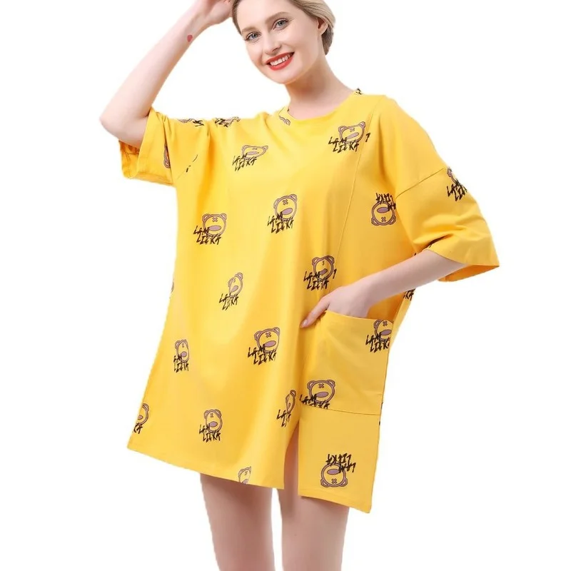 Летняя Хлопковая пижама размера плюс для женщин большой размер большая свободная длинная рубашка с
