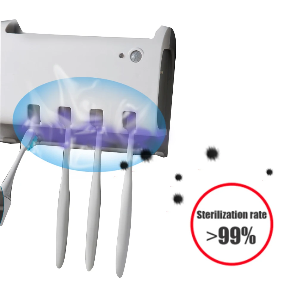 

LED Ultraviolet Toothbrush Sterilizer Automatic Toothpaste Dispenser With Infrared Induction Solar Charging With Two Cups A22