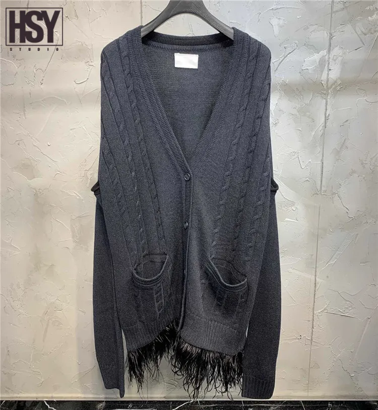 【HSY studo】2019 новый осенний женский топ вязаный с перьями длинным рукавом или без