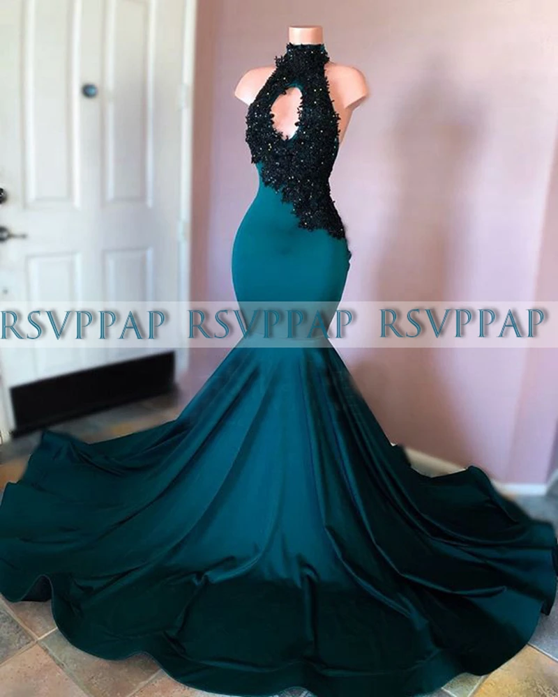 Длинное платье для выпускного вечера сексуальное черное кружевное русалки с